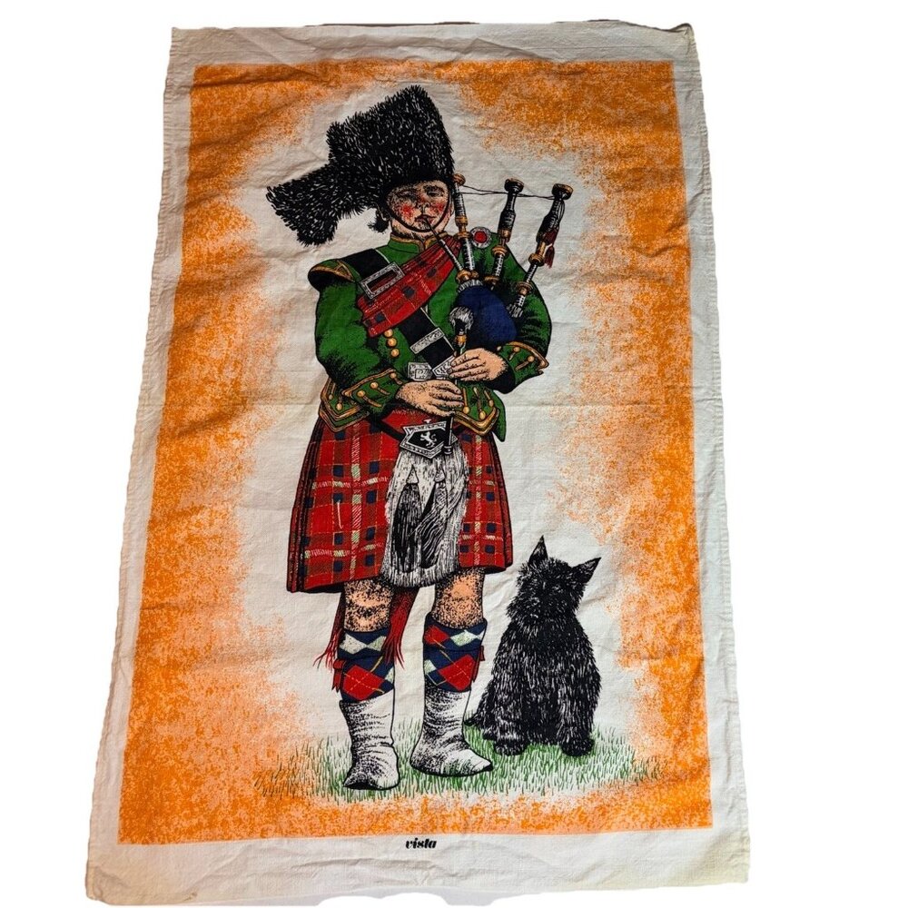Scotland Tea Towel Bagpipe Player Scottie Dog Vista Scottish Terrier
